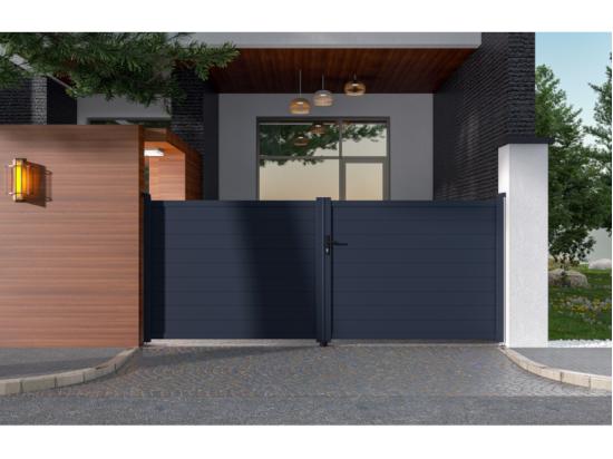 vente unique Portail battant aluminium plein L397 x H166 cm anthracite - NAZARIO