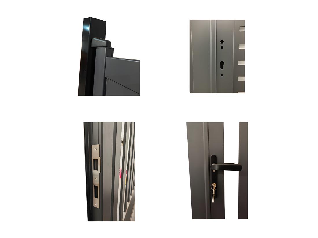 Vente Unique Portail Battant Aluminium Semi Ajouré à Motifs L307 X H187 Cm Anthracite LABRIT II