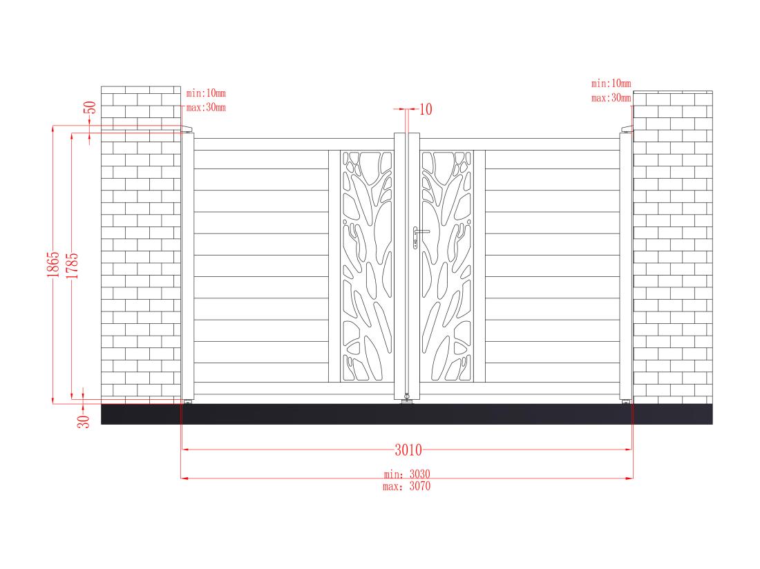 Vente Unique Portail Battant Aluminium Semi Ajouré à Motifs L307 X H187 Cm Anthracite LABRIT II