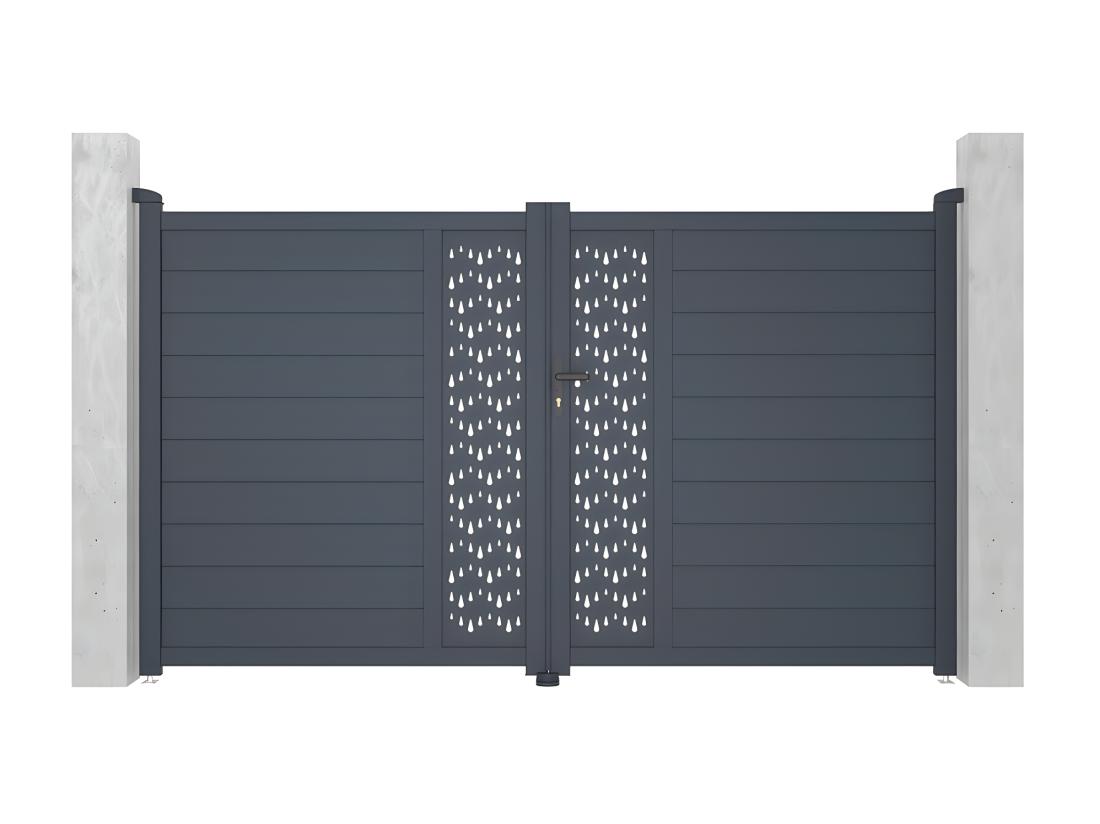 Vente Unique Portail Battant Aluminium Semi Plein à Motifs L305 X H181 Cm Anthracite GREGOR