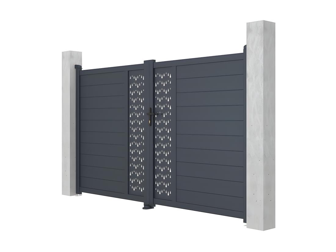 Vente Unique Portail Battant Aluminium Semi Plein à Motifs L305 X H181 Cm Anthracite GREGOR