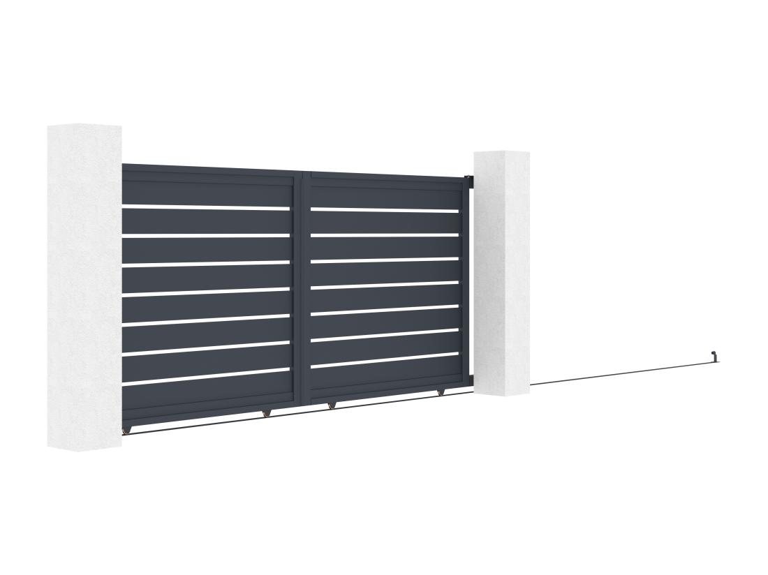 Vente Unique Portail Coulissant Aluminium Ajouré L374 X H165 Cm Anthracite - PRIMO