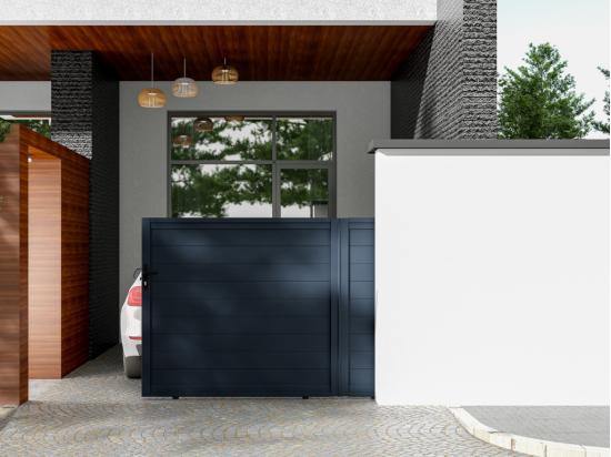 vente unique Portail coulissant aluminium plein L374 x H165 cm anthracite - NAZARIO