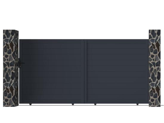 Vente Unique Portail Coulissant Aluminium Plein L374 X H180 Cm Anthracite - NAZARIO