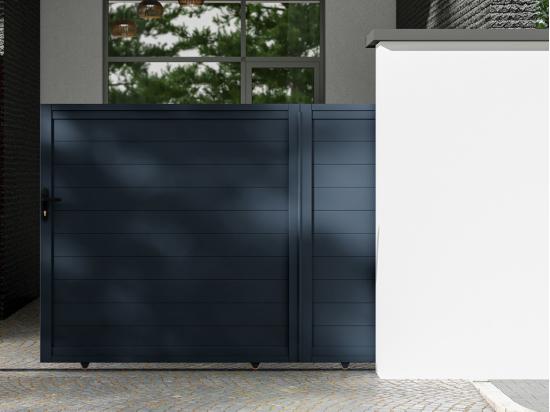 vente unique Portail coulissant aluminium plein L374 x H180 cm anthracite - NAZARIO