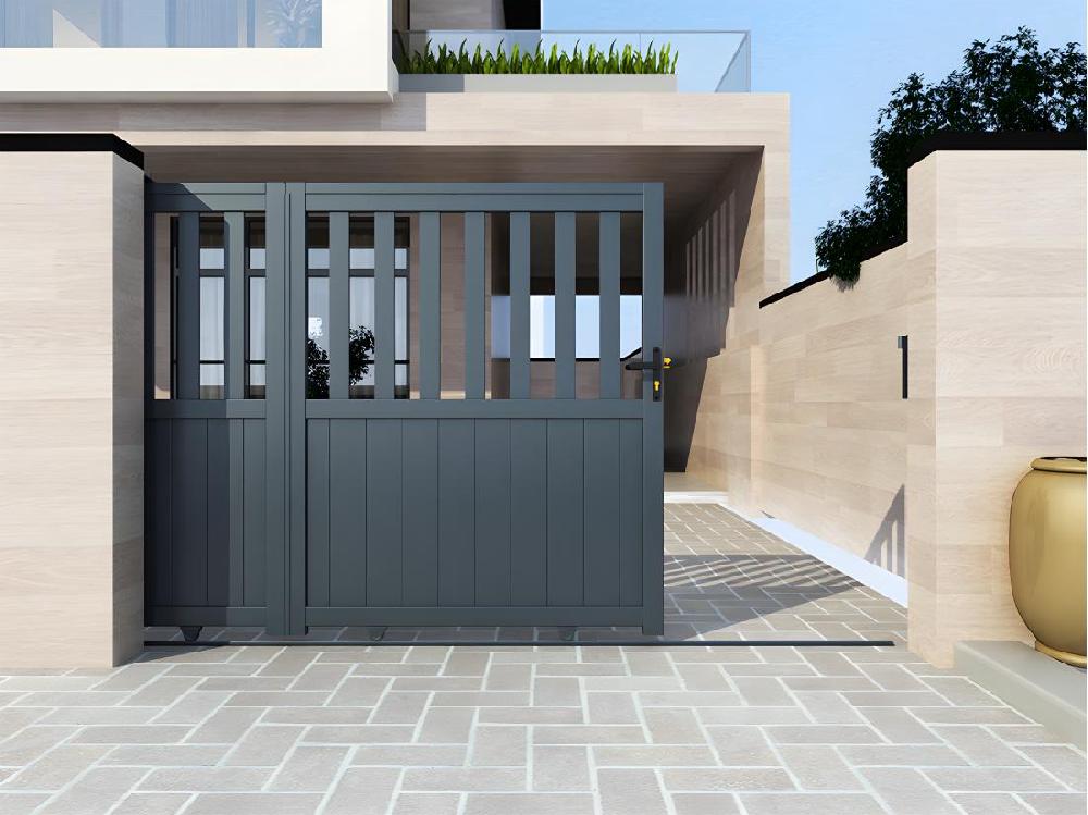 Vente Unique Portail Coulissant Aluminium Semi Ajouré L343 X H149 Cm Anthracite TARNOS II