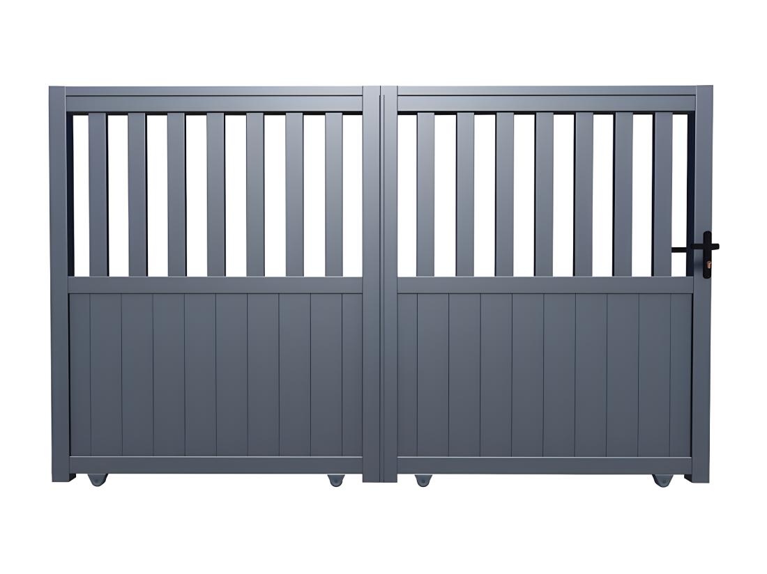 Vente Unique Portail Coulissant Aluminium Semi Ajouré L343 X H149 Cm Anthracite TARNOS II
