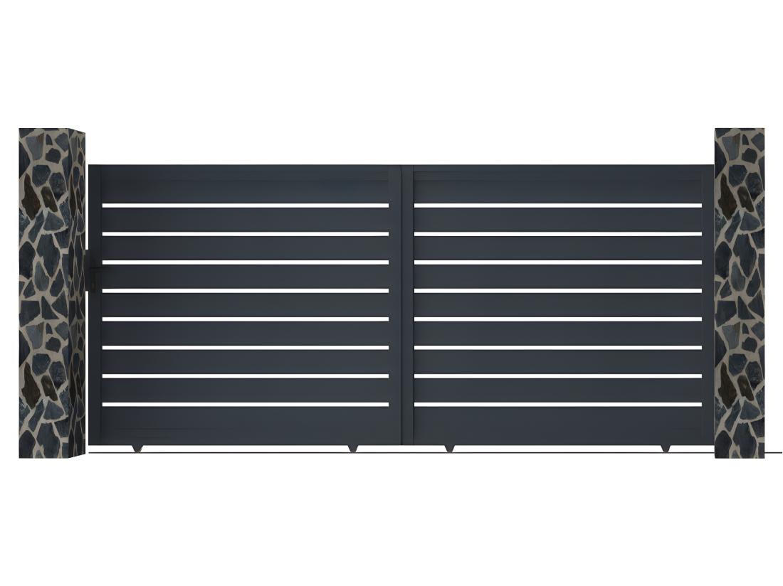 vente unique Portail coulissant aluminium semi ajouré L416 x H183 cm anthracite - PRIMO