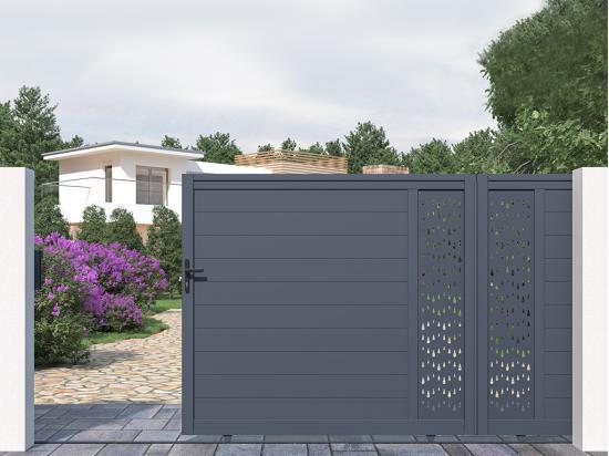 vente unique Portail coulissant aluminium semi plein à motifs L416 x H180 cm anthracite GREGOR