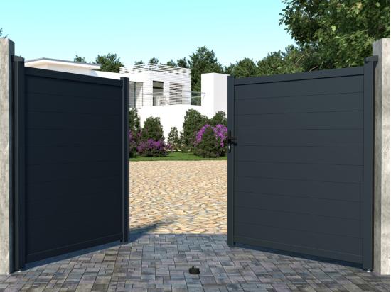 Vente Unique Portail électrique Battant Aluminium Plein L305 X H181 Cm Anthracite - NAZARIO