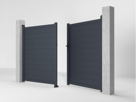 Vente Unique Portail électrique Battant Aluminium Plein L305 X H181 Cm Anthracite - NAZARIO