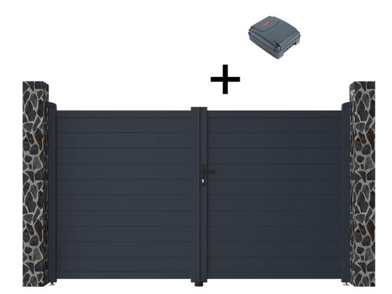 vente unique Portail électrique battant aluminium plein L305 x H181 cm anthracite - NAZARIO