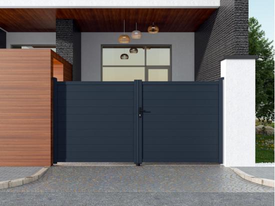 Vente Unique Portail électrique Battant Aluminium Plein L355 X H181 Cm Anthracite - NAZARIO