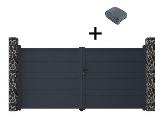 vente unique Portail électrique battant aluminium plein L355 x H181 cm anthracite - NAZARIO