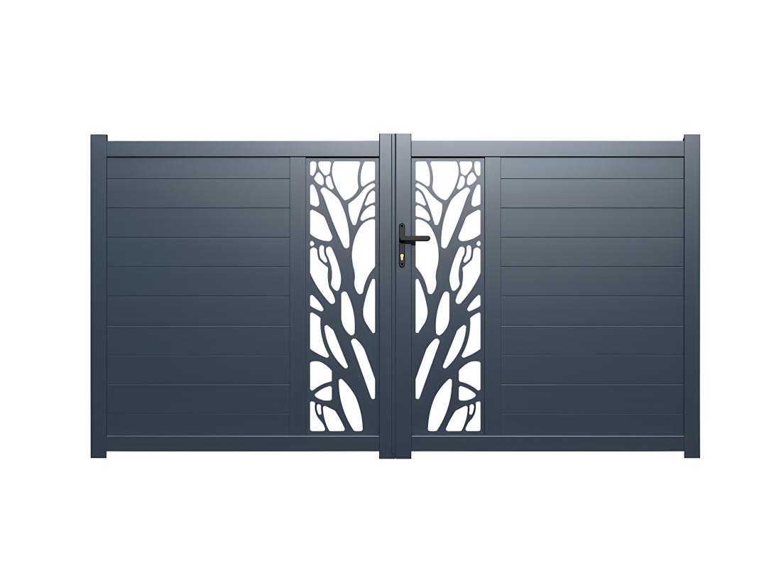Vente Unique Portail électrique Battant Aluminium Semi Ajouré à Motifs L357 X H172 Cm Anthracite LABRIT II