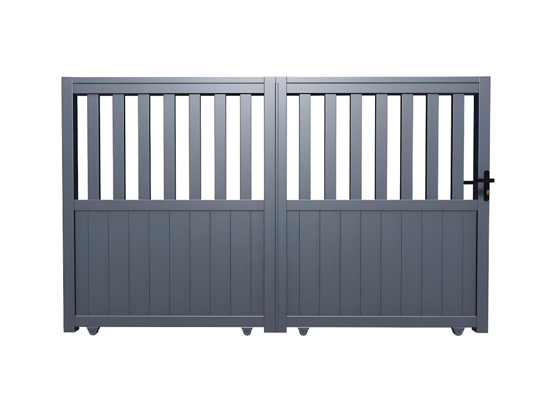 Vente Unique Portail électrique Coulissant Aluminium Ajouré L343 X H149 Cm Anthracite TARNOS II