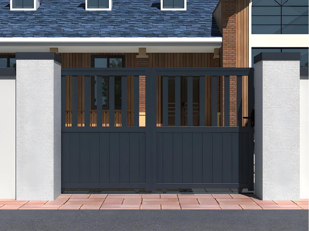 Vente Unique Portail électrique Coulissant Aluminium Ajouré L401 X H149 Cm Anthracite TARNOS II