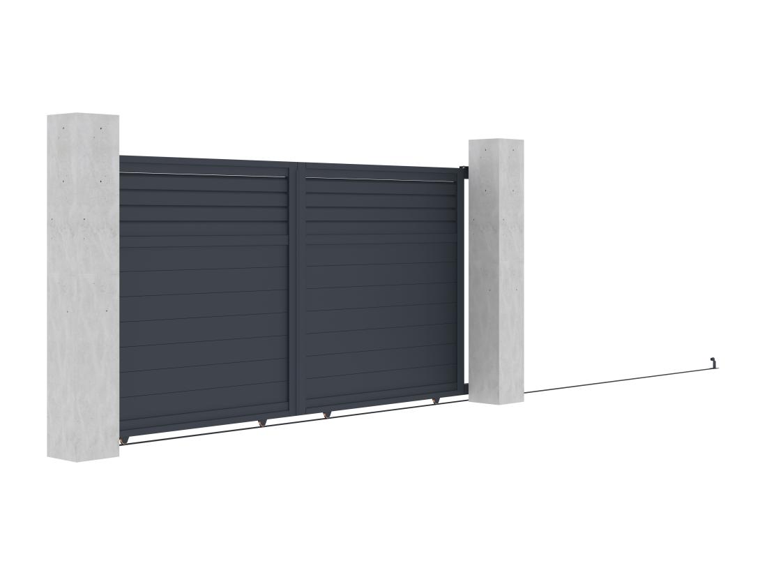 Vente Unique Portail électrique Coulissant Aluminium Persienné L374 X H180 Cm Anthracite - VIAZO