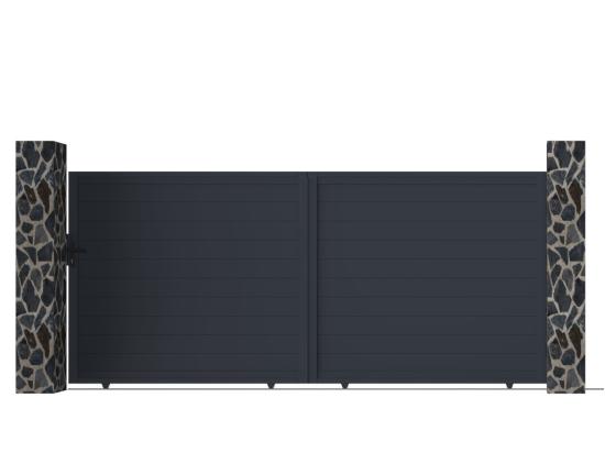 Vente Unique Portail électrique Coulissant Aluminium Plein L374 X H165 Cm Anthracite - NAZARIO