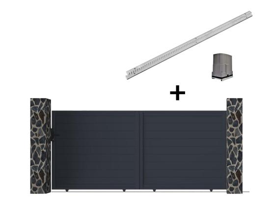 vente unique Portail électrique coulissant aluminium plein L374 x H180 cm anthracite - NAZARIO