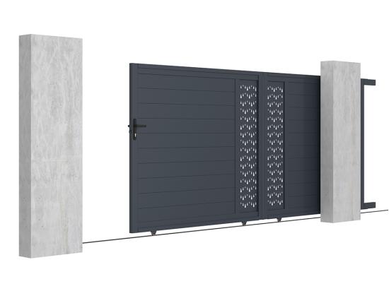 Vente Unique Portail électrique Coulissant Aluminium Semi Plein à Motifs L416 X H180 Cm Anthracite GREGOR