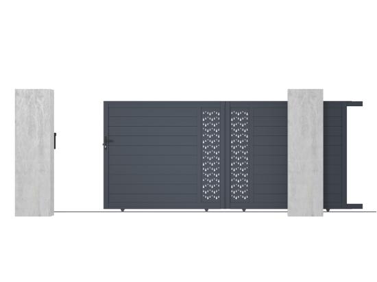 Vente Unique Portail électrique Coulissant Aluminium Semi Plein à Motifs L416 X H180 Cm Anthracite GREGOR