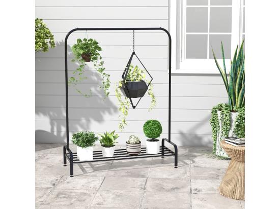 Vente Unique Portant à Vêtement Avec Étagère De Chaussures Penderie Vêtement Hauteur 145CM Tube En Fer 4 Pieds Réglables Portique Vêtement Pour Chambre Salon Noir