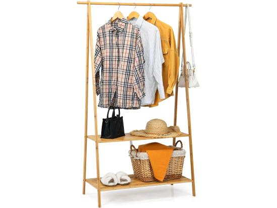 Vente Unique Portant à Vetement En Bambou Penderie Vetement Tringle 101cm 2 Étagères Porte Vetement Solide Pour Chambre Buanderie （Jaune）