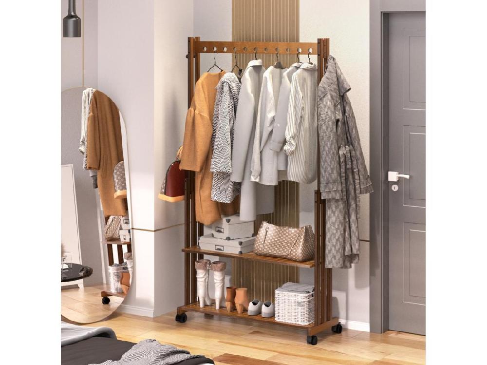 Vente Unique Portant à Vêtement Solide Penderie Vêtement Avec étagère Porte Manteaux à Roulettes Porte Vêtement Pour Chambre 104x32.2x166cm