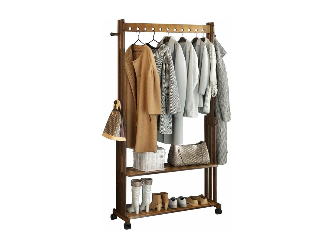 vente unique Portant à vêtement solide penderie vêtement avec étagère porte manteaux à roulettes porte vêtement pour chambre 104x32.2x166cm