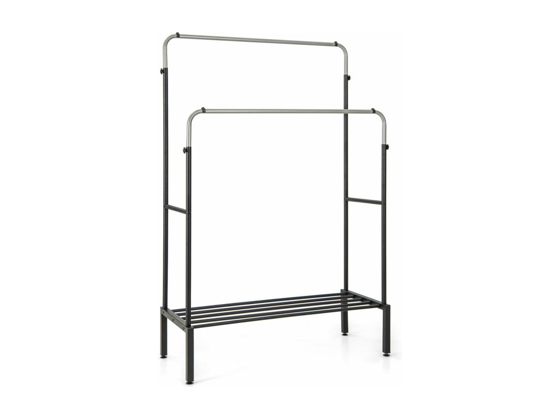 vente unique Portant à Vêtements Double 2 Tringles Réglables en 3 Hauteurs Portant Vetement Solide avec Étagère à Chaussures Portant en Métal Robuste pour Chambre Salon Entrée