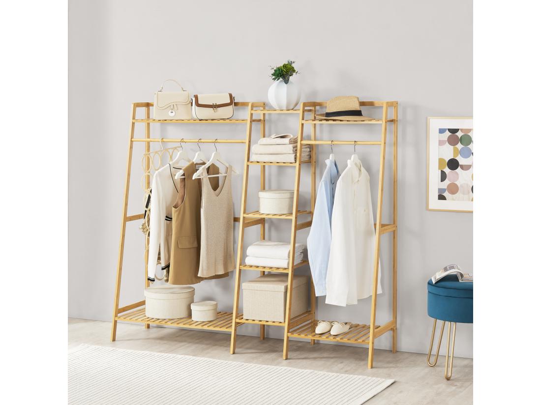 Vente Unique Portant à Vêtements Sogndal à 2 Barre De Penderie Bambou [en.casa]