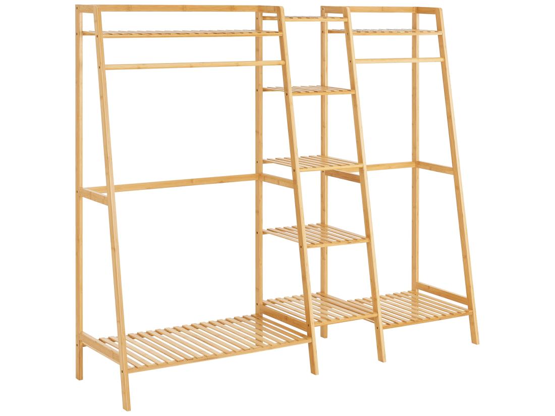 Vente Unique Portant à Vêtements Sogndal à 2 Barre De Penderie Bambou [en.casa]