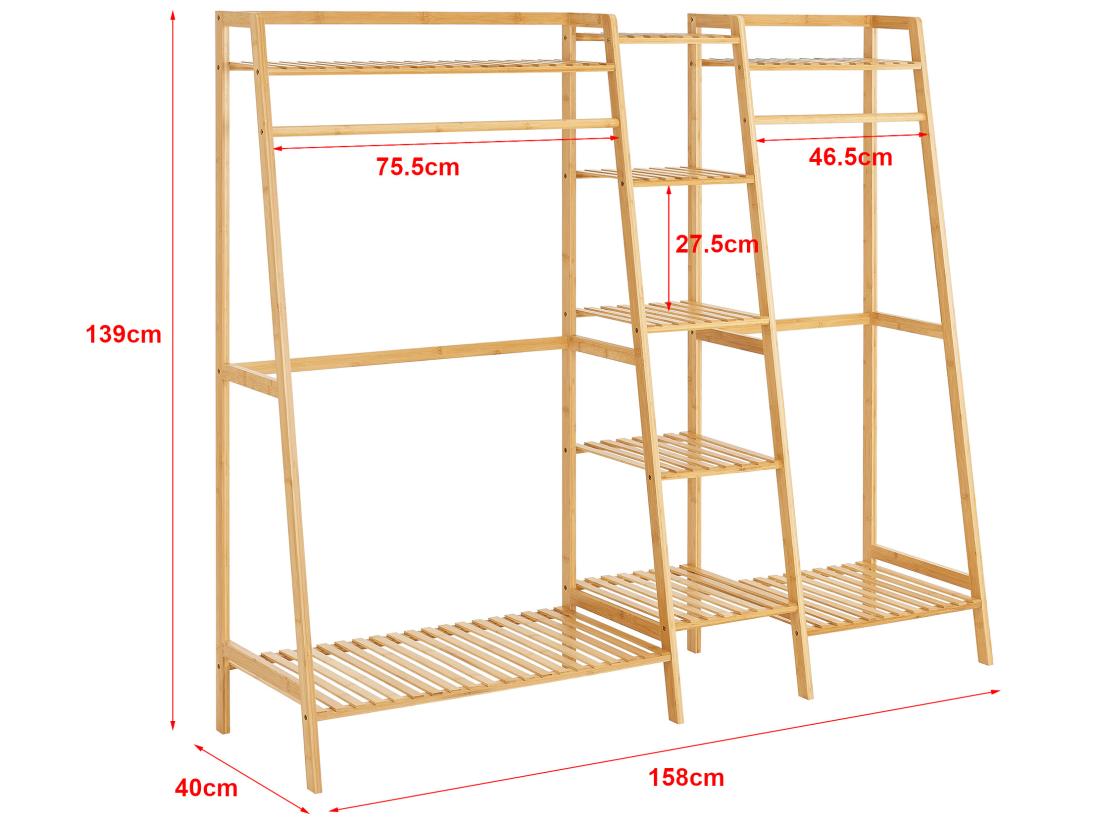 Vente Unique Portant à Vêtements Sogndal à 2 Barre De Penderie Bambou [en.casa]