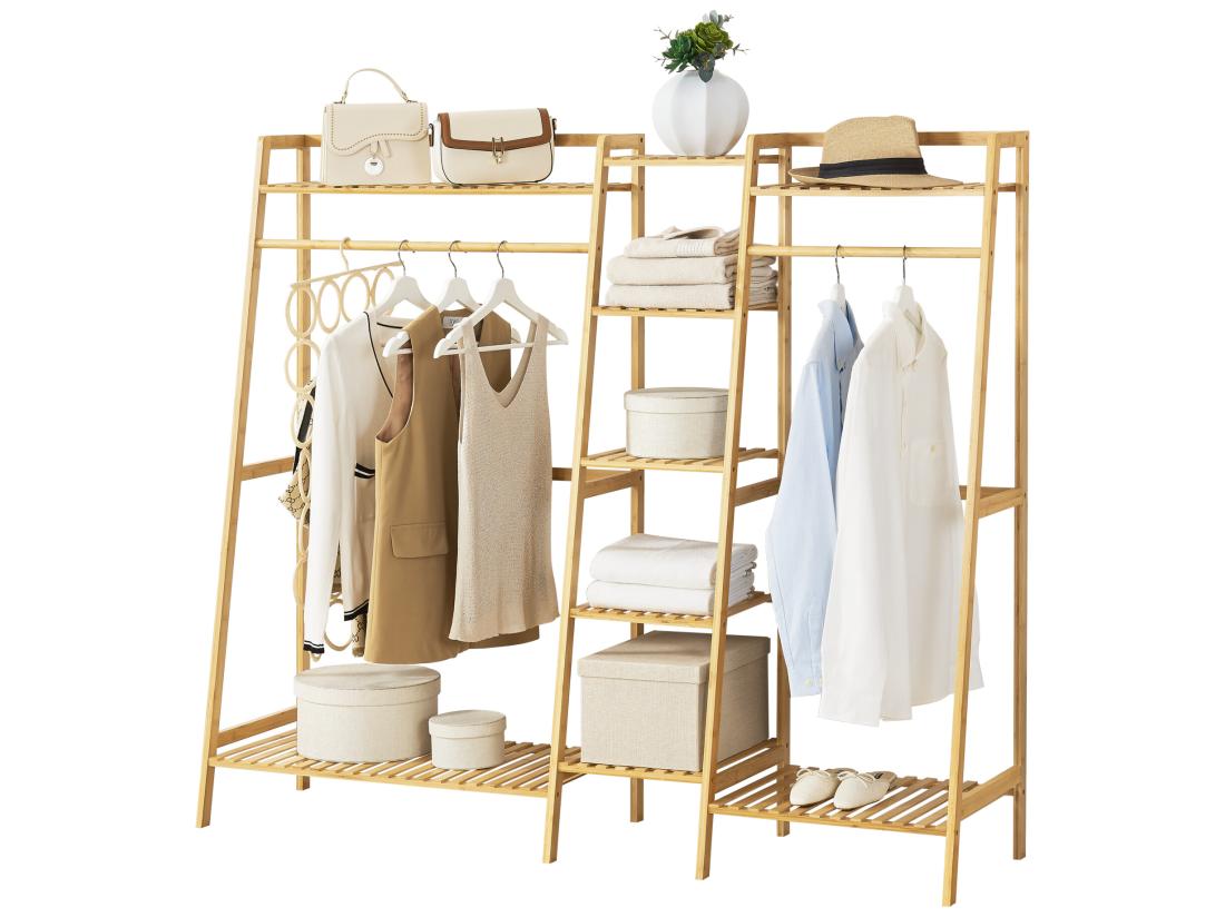 vente unique Portant à vêtements Sogndal à 2 barre de penderie bambou [en.casa]