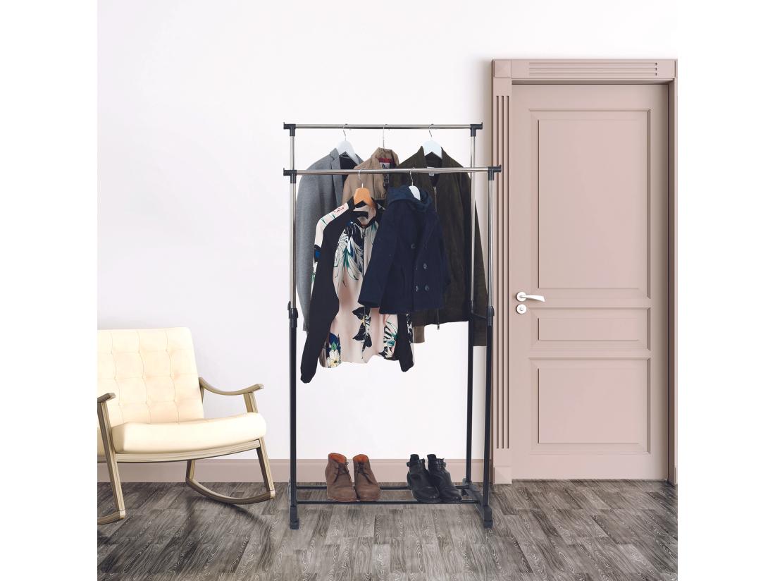 Vente Unique Portant Metal Roulette Double 80x43x160cm