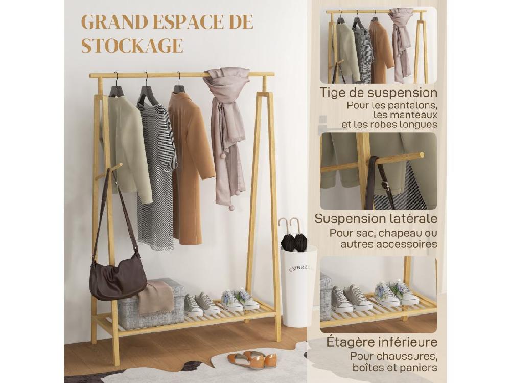 vente unique Portant pour vêtement en bambou - penderie avec étagère à chaussures