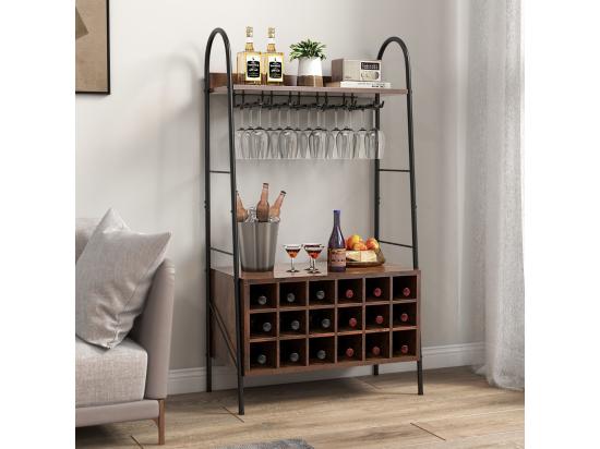 Vente Unique Porte-Bouteille Industriel Avec Porte-Verres 18 Bouteilles & 15 Verres Casier à Vin Amovible Étagères De Rangement Pour Cuisine Salle à Manger Bar 32 X 63 X 114 5 Cm Marron Rustique