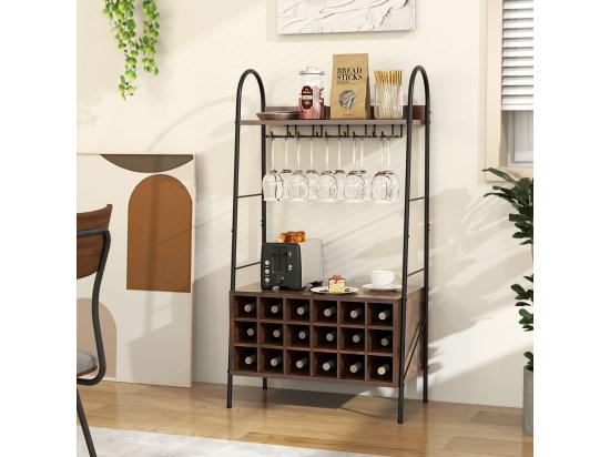 Vente Unique Porte-Bouteille Industriel Avec Porte-Verres 18 Bouteilles & 15 Verres Casier à Vin Amovible Étagères De Rangement Pour Cuisine Salle à Manger Bar 32 X 63 X 114 5 Cm Marron Rustique