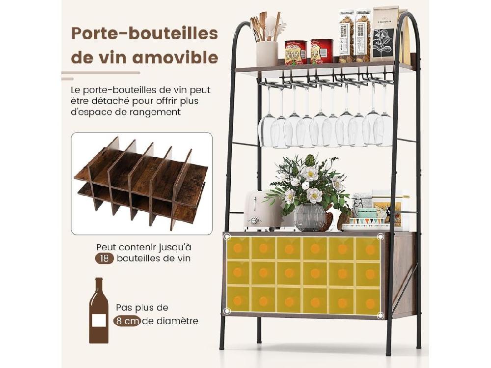 Vente Unique Porte-Bouteille Industriel Avec Porte-Verres 18 Bouteilles & 15 Verres Casier à Vin Amovible Étagères De Rangement Pour Cuisine Salle à Manger Bar 32 X 63 X 114 5 Cm Marron Rustique