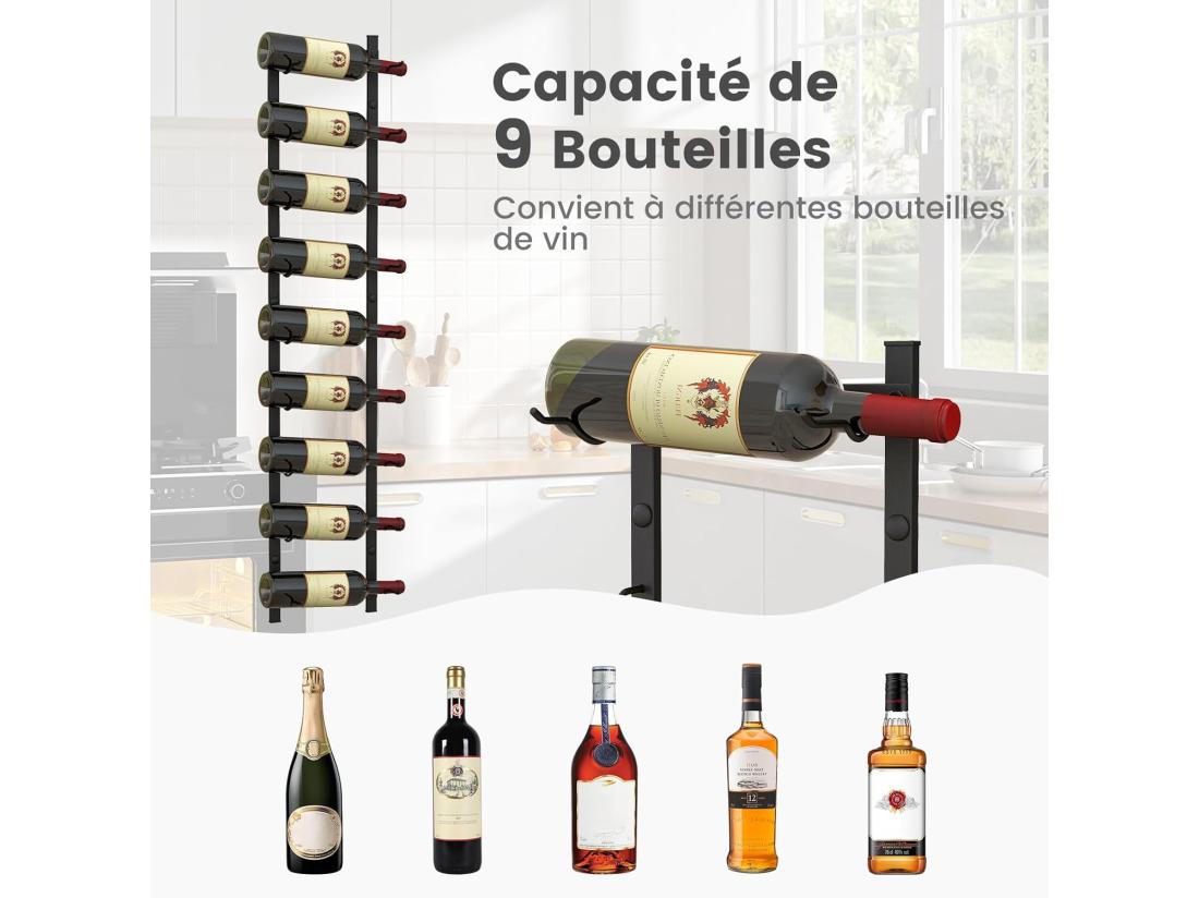 Vente Unique Porte Bouteille Mural étagère à Vin En Métal Pour 9 Bouteilles Noir