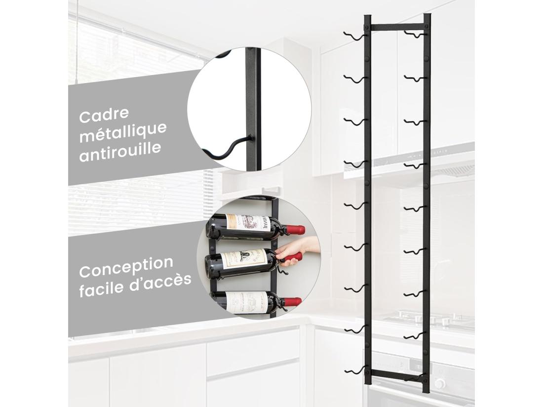 Vente Unique Porte Bouteille Mural étagère à Vin En Métal Pour 9 Bouteilles Noir