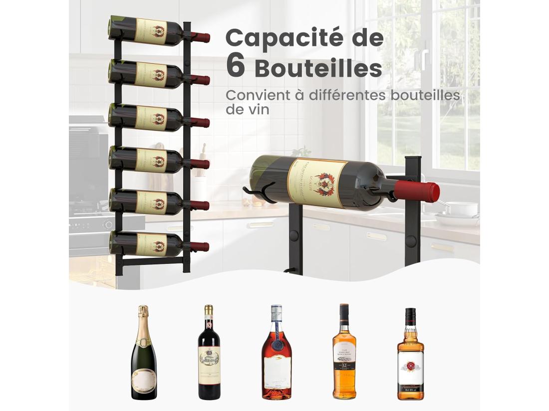 Vente Unique Porte Bouteille Mural étagère à Vin En Métal Pour 6 Bouteilles Casier à Vin Noir