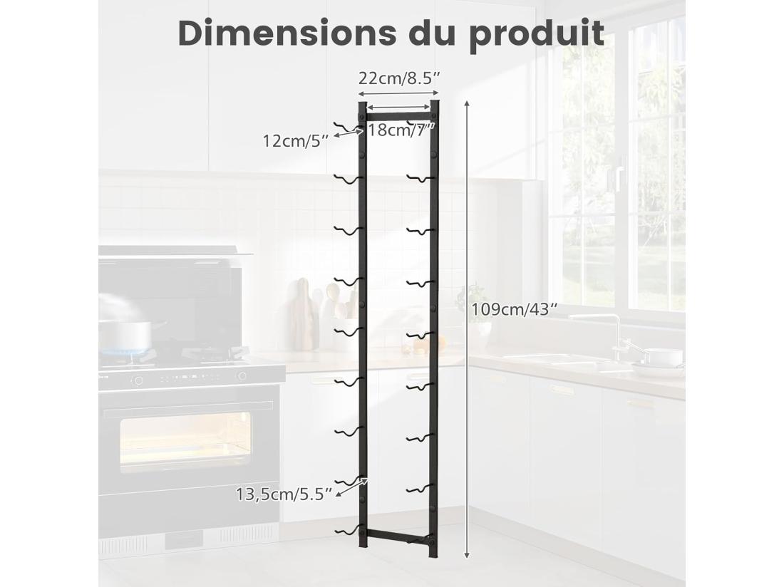 vente unique Porte bouteille mural étagère à vin en métal pour 9 bouteilles noir