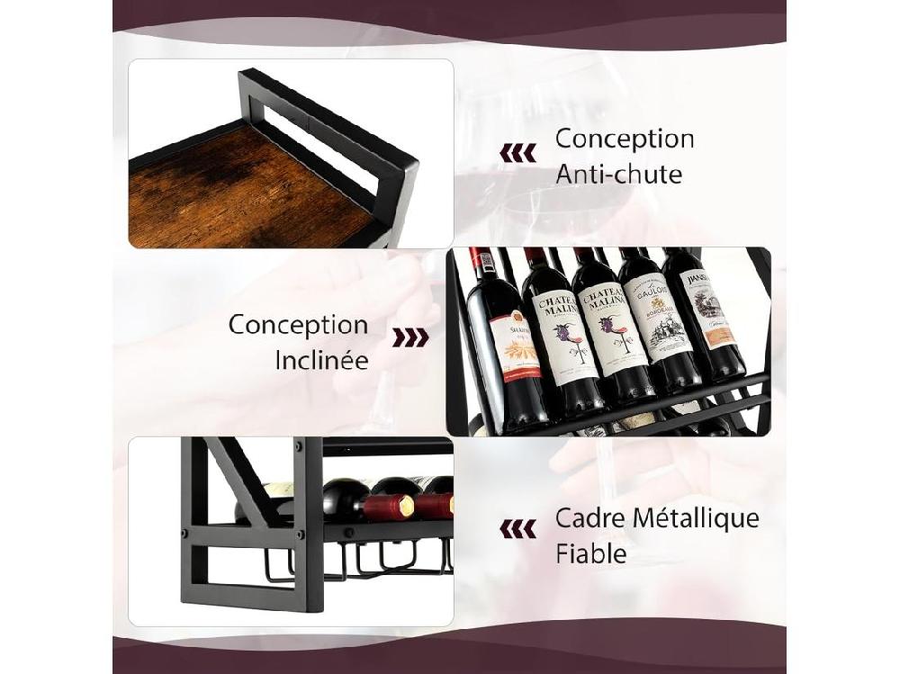 Vente Unique Porte-bouteilles Mural Industriel Porte-bouteilles 2 Niveaux Et 3 Rangées De Porte-verres