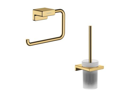 vente unique Porte-brosse WC HANSGROHE AddStoris + Porte-papier WC aspect doré poli