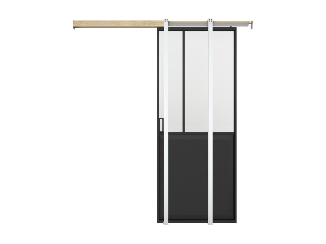 Vente Unique Porte Coulissante Atelier Avec Système à Galandage - Noir Et Verre Trempé Dépoli - H205 X L73 Cm - ARTISTO II