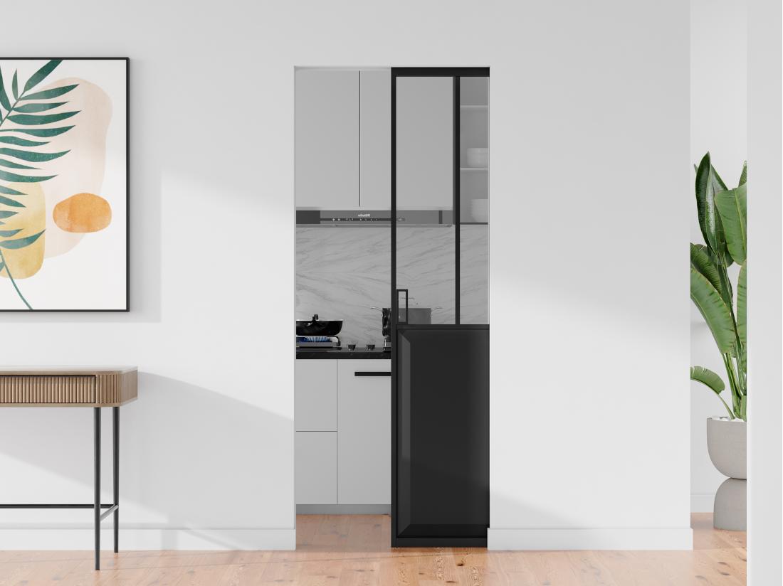Vente Unique Porte Coulissante Atelier Avec Système à Galandage - Noir Et Verre Trempé - H205 X L93 Cm - ARTISTO II