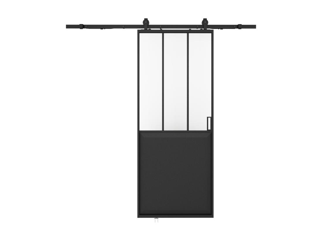 Vente Unique Porte Coulissante Atelier Avec Système En Applique - Noir Et Verre Trempé - H205 X L73 Cm - ARTISTO II