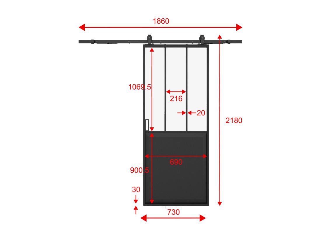 Vente Unique Porte Coulissante Atelier Avec Système En Applique - Noir Et Verre Trempé - H205 X L73 Cm - ARTISTO II